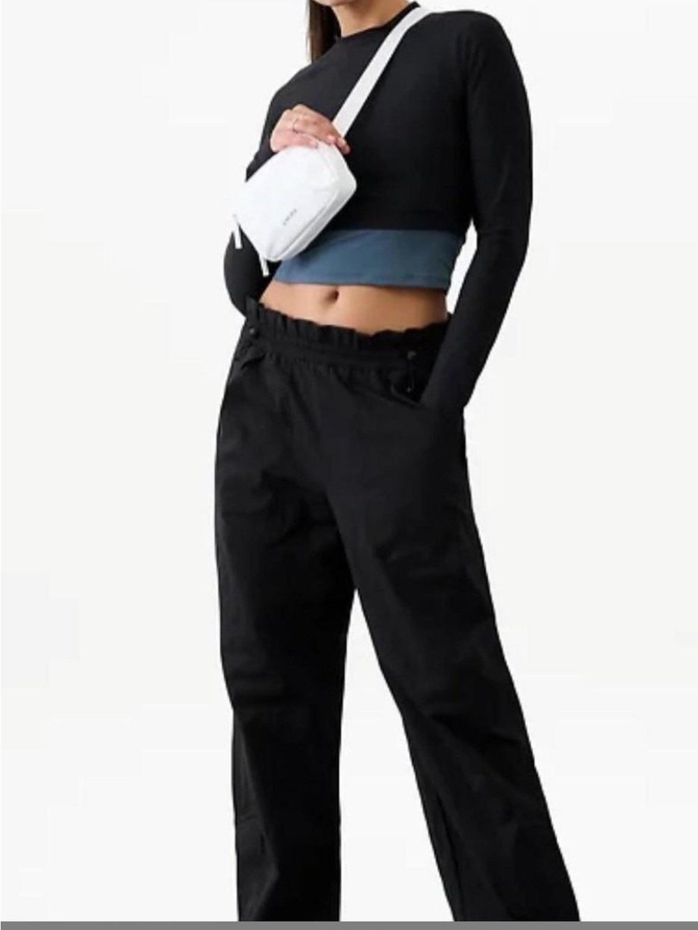 Athleta Pants Womens 6 Black High Waist Straight Leg Zip Trekkie Parachute